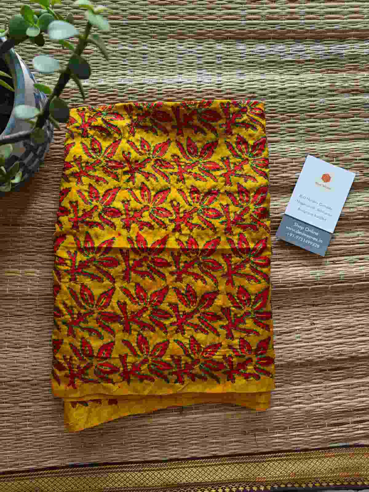 yellow kantha stitch silk stole - Desi Weaves