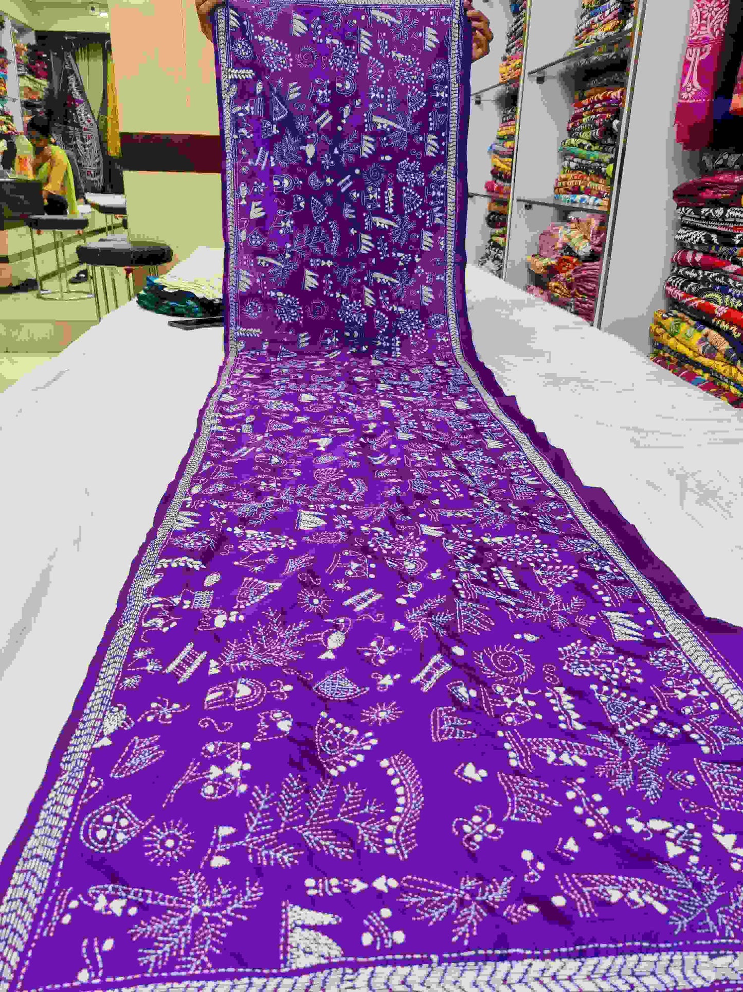 kantha stitch silk stole - Desi Weaves