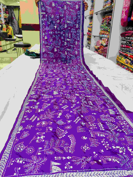 kantha stitch silk stole - Desi Weaves