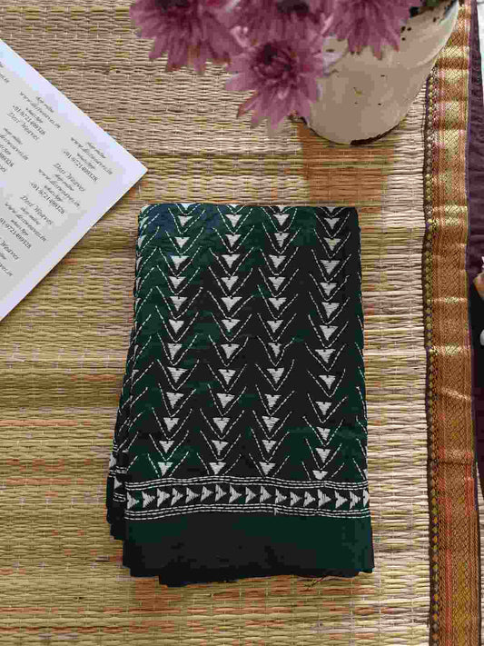 kantha stitch silk stole - Desi Weaves