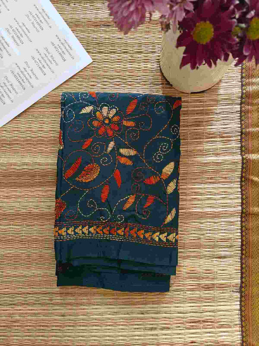 kantha stitch silk stole - Desi Weaves