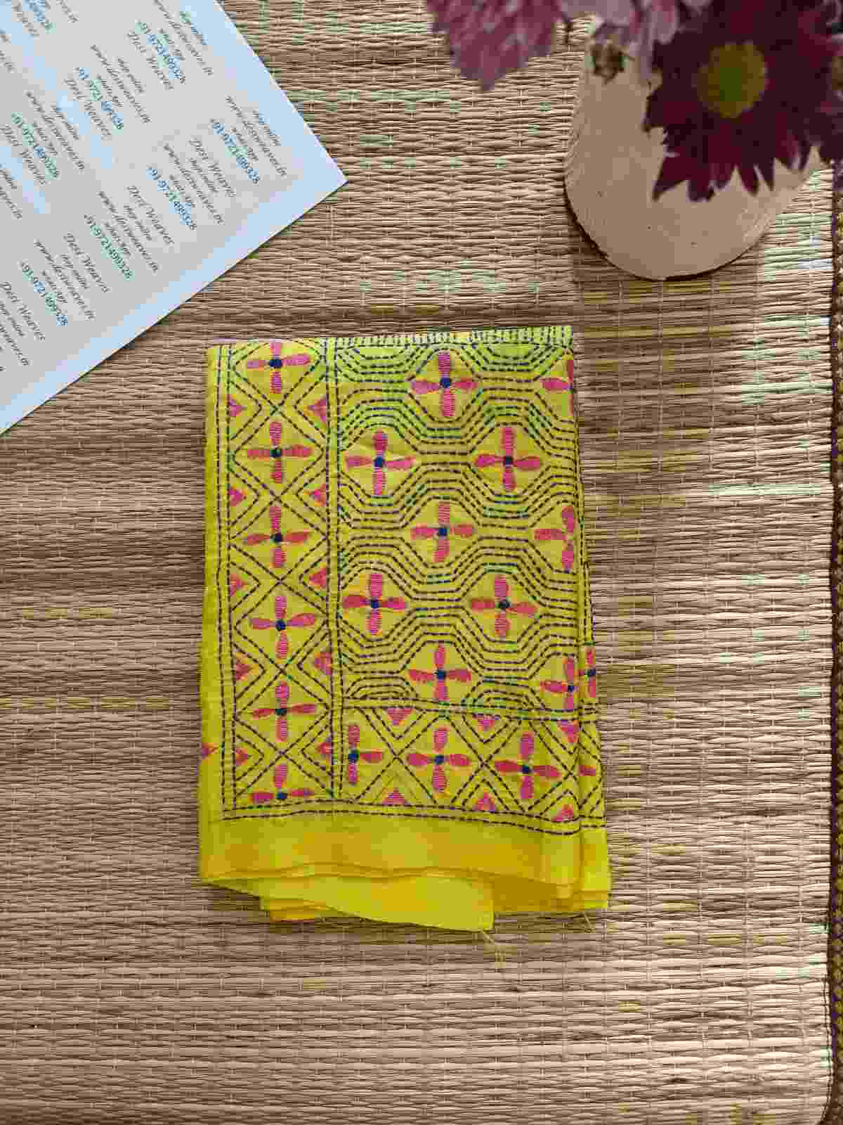 kantha stitch silk stole - Desi Weaves