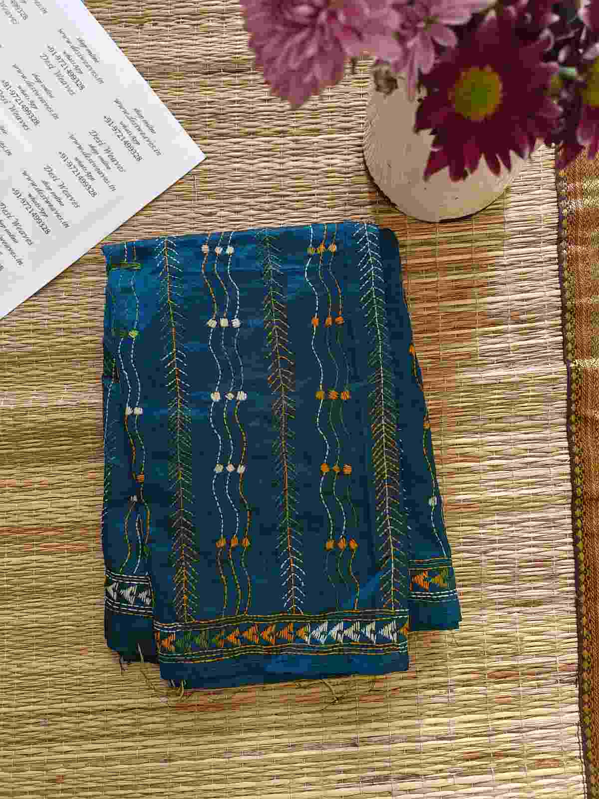 kantha stitch silk stole - Desi Weaves