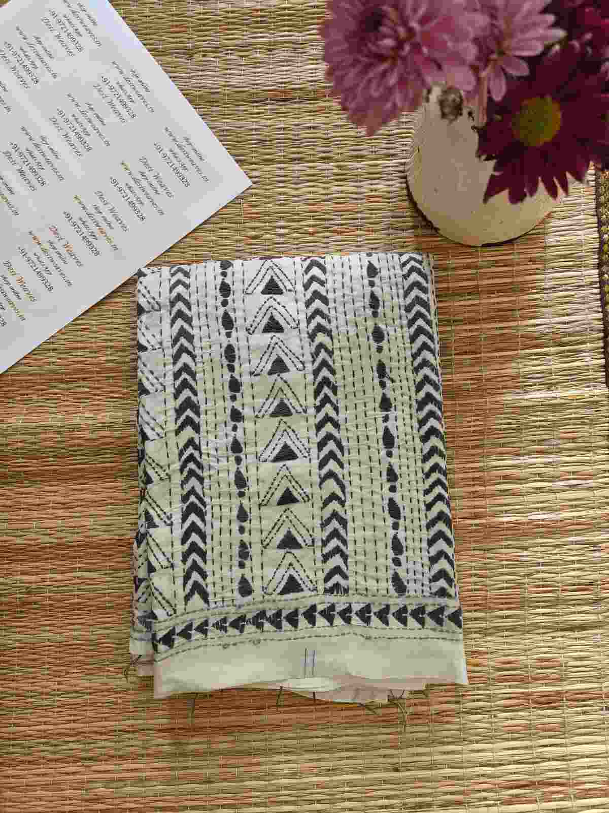 kantha stitch silk stole - Desi Weaves