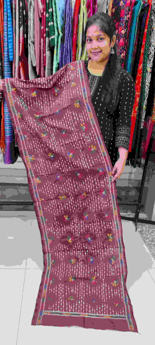 kantha stitch silk stole - Desi Weaves