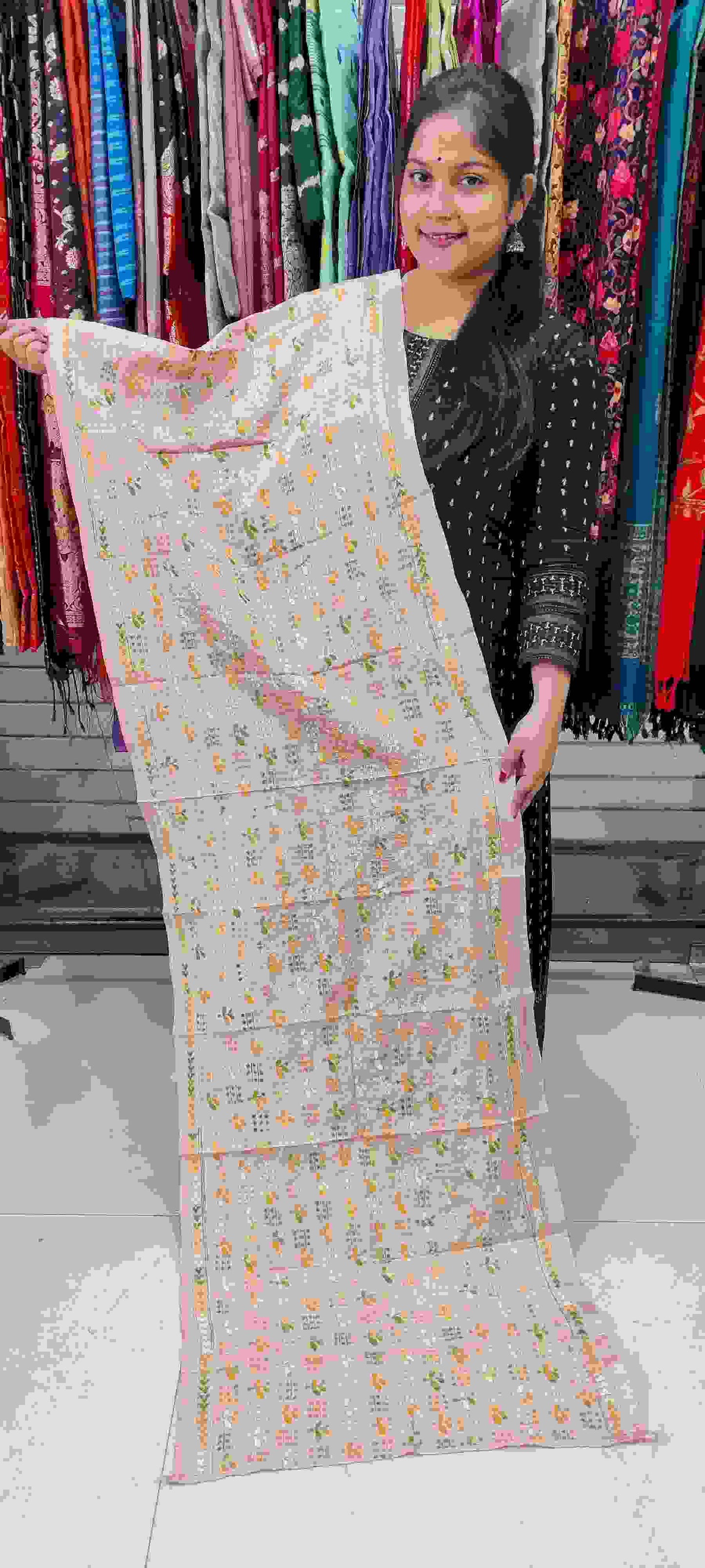 kantha stitch silk stole - Desi Weaves