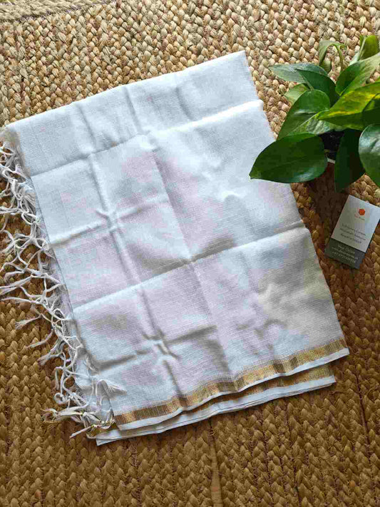 White Cotton Kota Doria Plain Dupatta