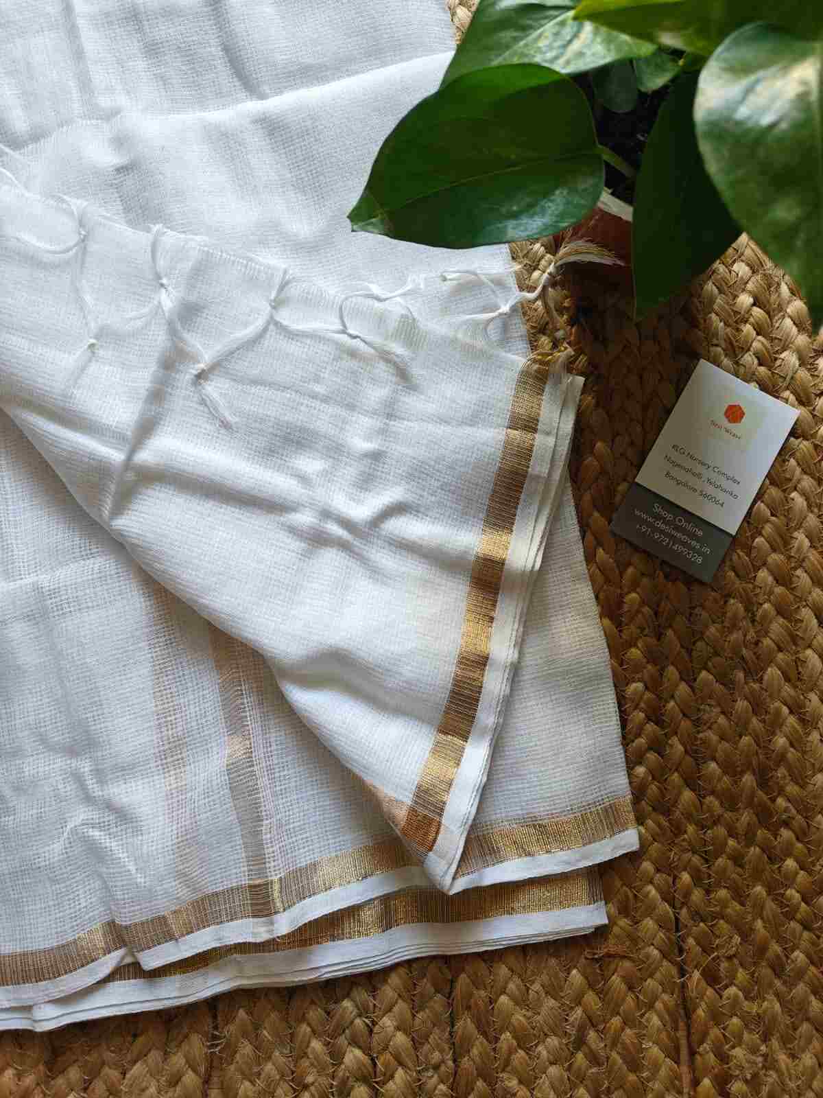 White Cotton Kota Doria Plain Dupatta