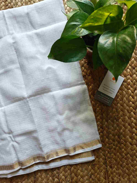 White Cotton Kota Doria Plain Dupatta - Desi Weaves