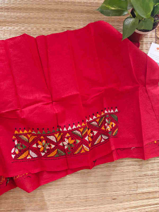 Hand Embroidered Kantha Stitch Cotton Blouse - Desi Weaves