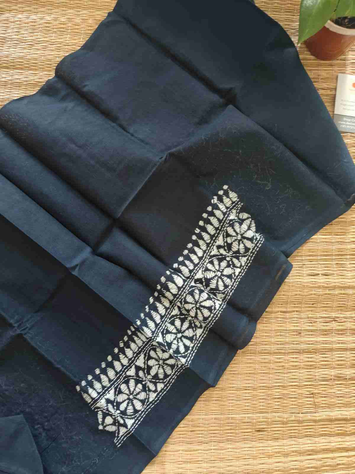 Hand Embroidered Kantha Stitch Cotton Blouse - Desi Weaves