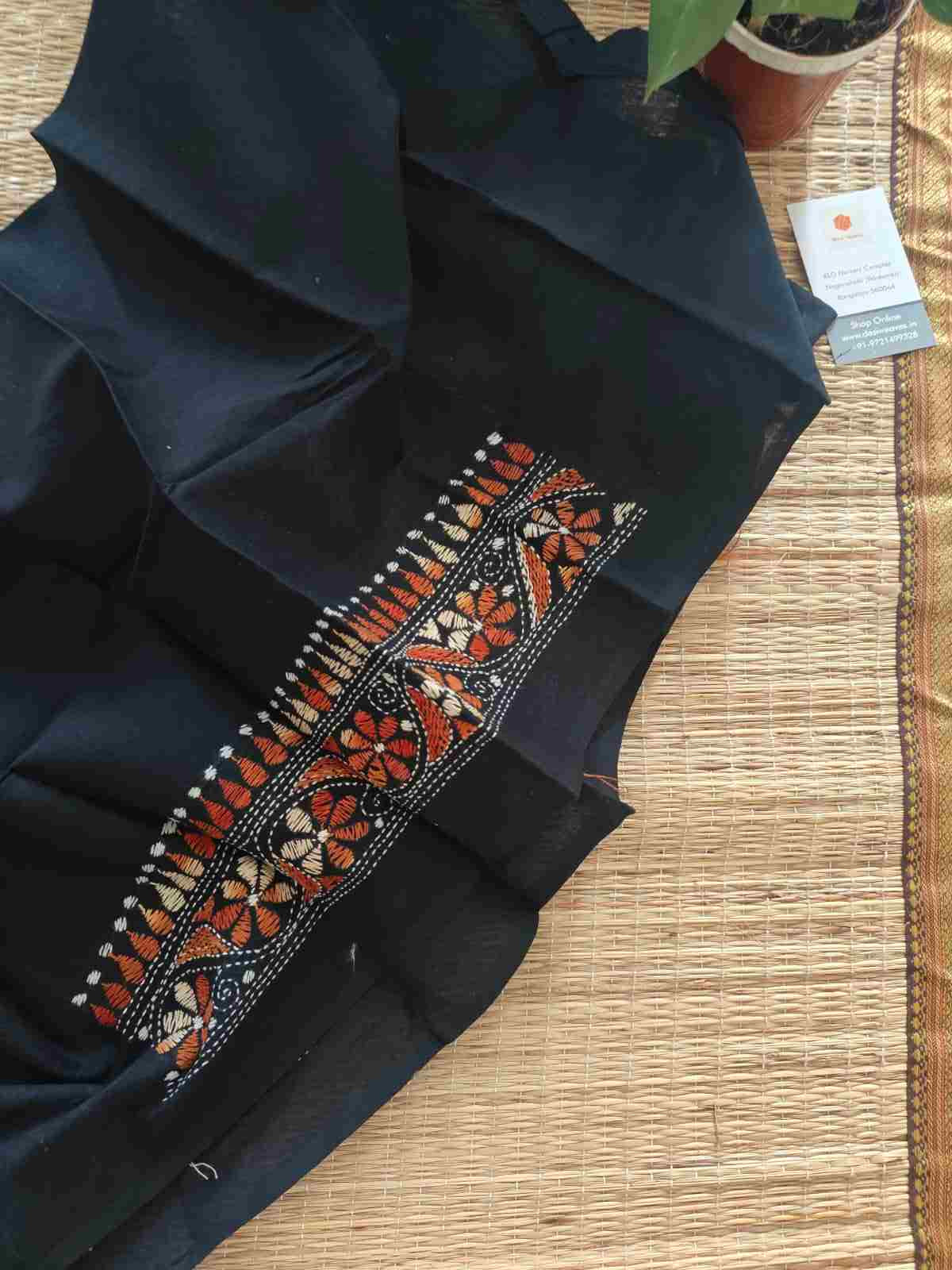 Hand Embroidered Kantha Stitch Cotton Blouse - Desi Weaves