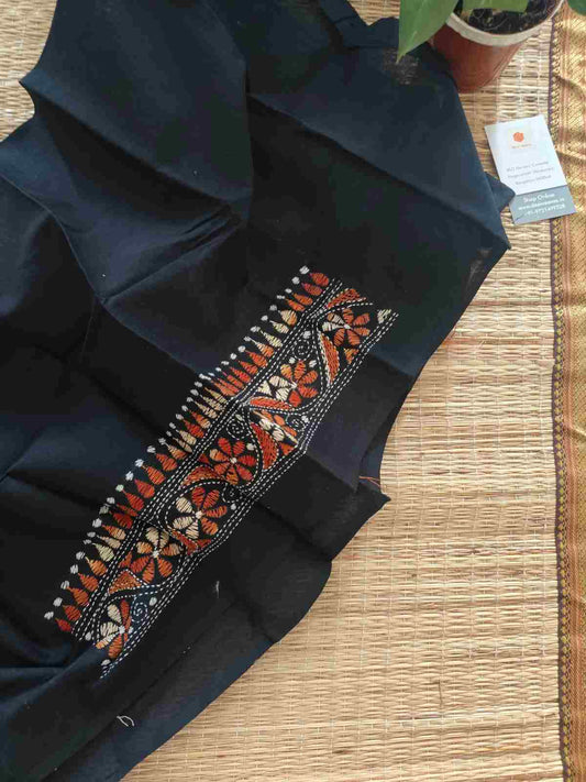 Hand Embroidered Kantha Stitch Cotton Blouse - Desi Weaves