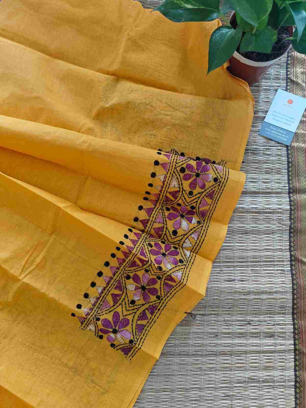 Hand Embroidered Kantha Stitch Cotton Blouse - Desi Weaves
