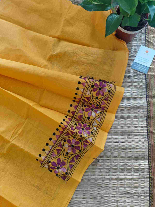 Hand Embroidered Kantha Stitch Cotton Blouse - Desi Weaves