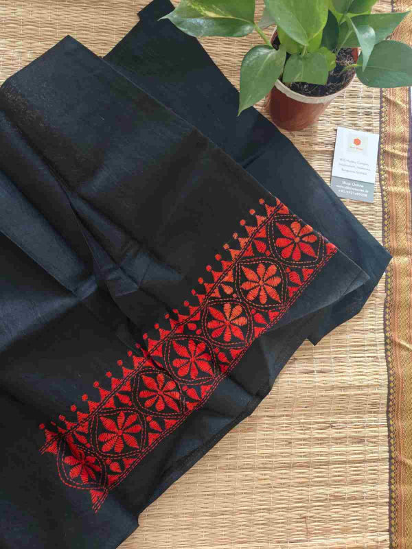 Hand Embroidered Kantha Stitch Cotton Blouse - Desi Weaves