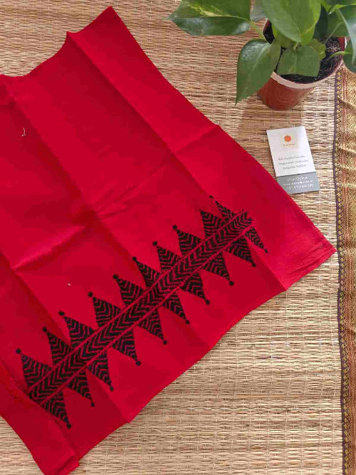 Hand Embroidered Kantha Stitch Cotton Blouse - Desi Weaves