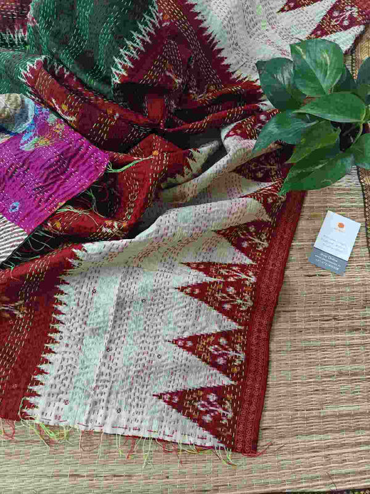 kantha stitch reversible dupatta - desi weaves