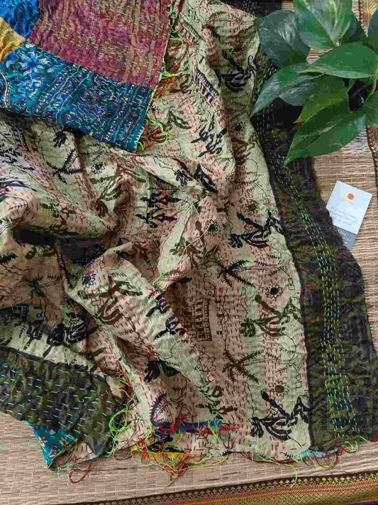 kantha stitch reversible dupatta - desi weaves