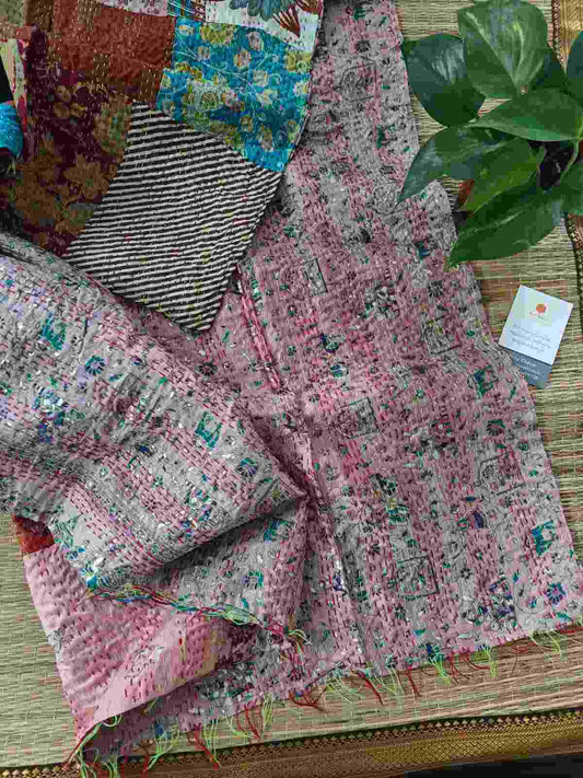 kantha stitch reversible dupatta - desi weaves