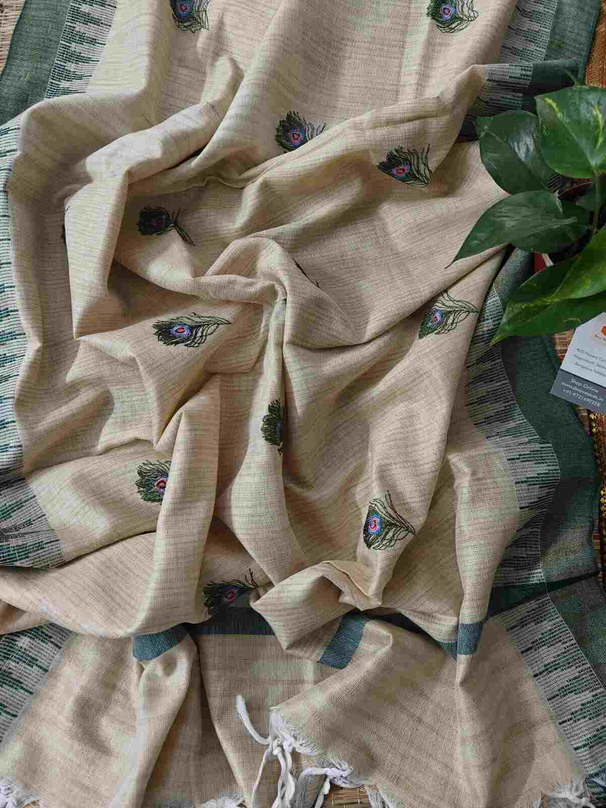 Morpankh Embroidered Khadi Silk Cotton Dupatta