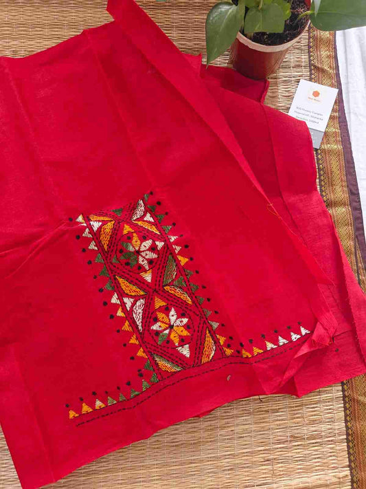 cotton kantha stitch blouse piece - desi weaves