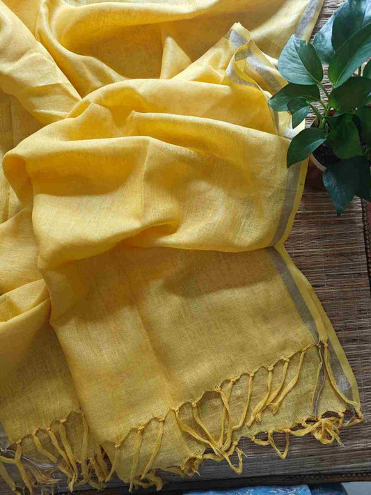 yellow pure linen dupatta - desi weaves