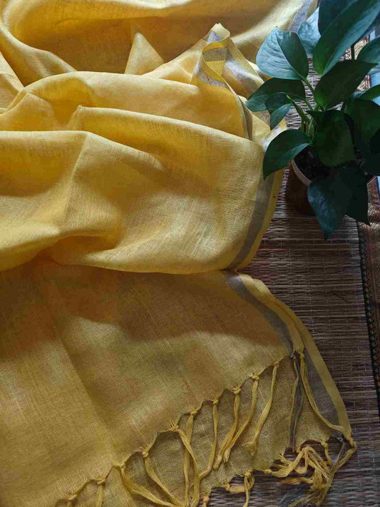YELLOW PURE LINEN DUPATTA