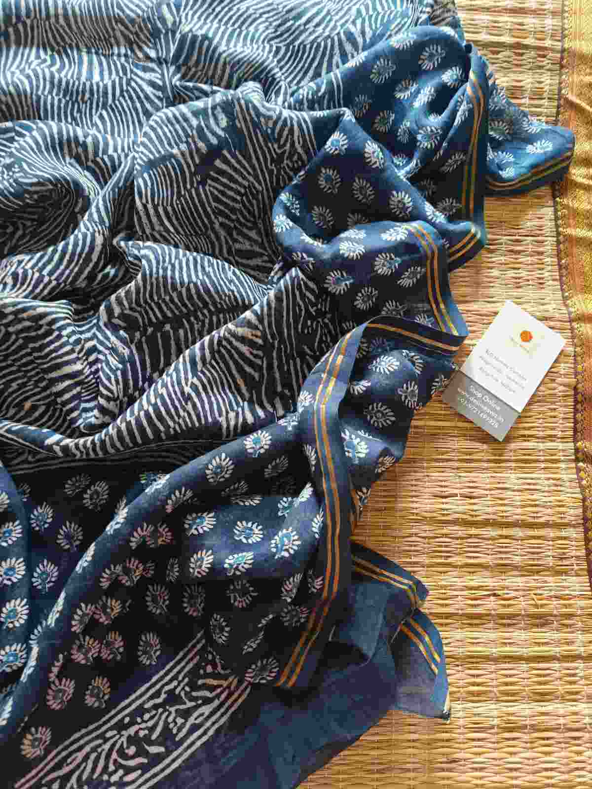 Indigo mull cotton dupatta online - Desi Weaves