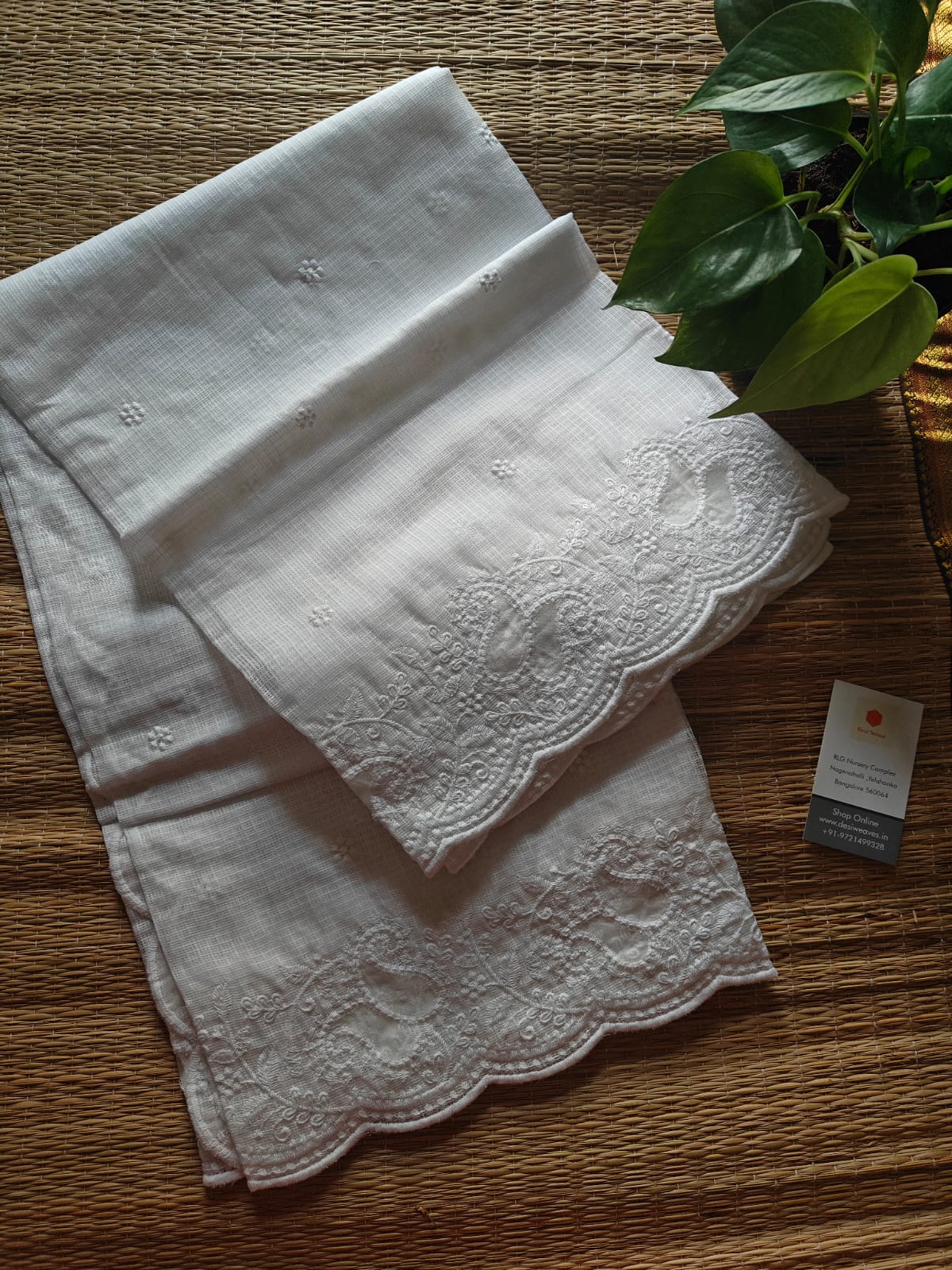 white kota doria dupatta with lace work - desi weaves