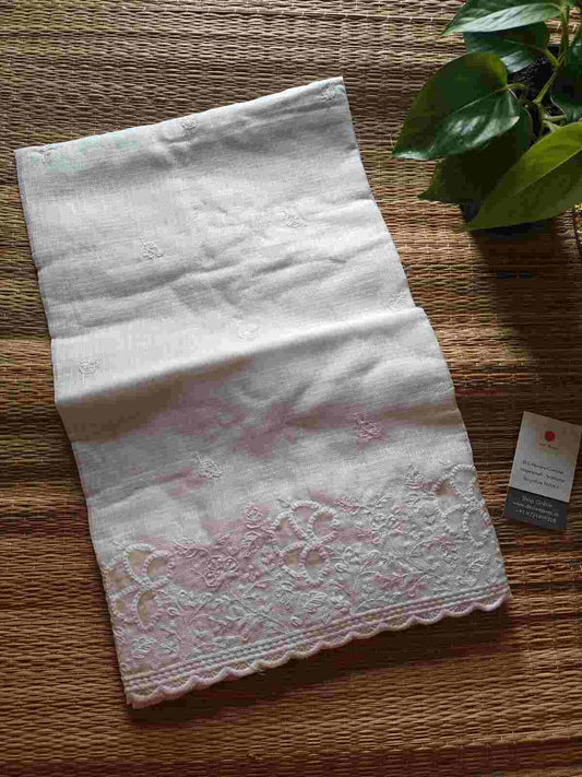 Embroidered White Kota Cotton Dupatta- desi weaves