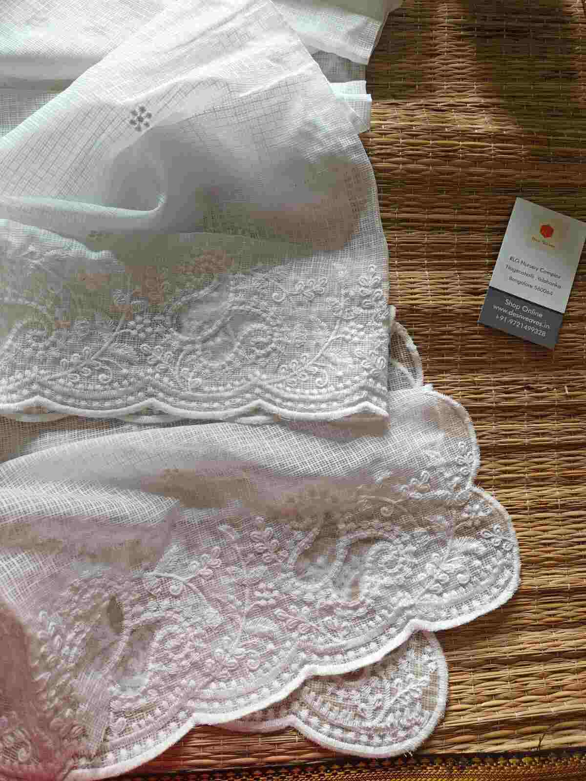 white kota doria dupatta with lace work - desi weaves