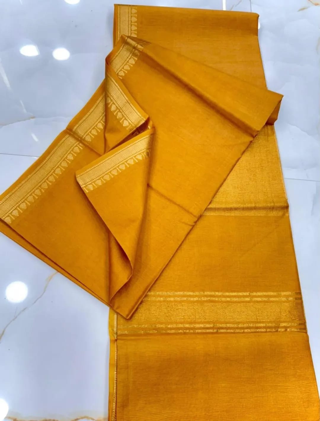 Mustard yellow tussar silk saree