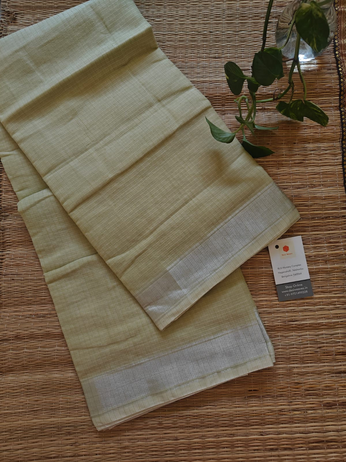 Raw Olive Cotton Kota Doria Saree - 2 Inch Border