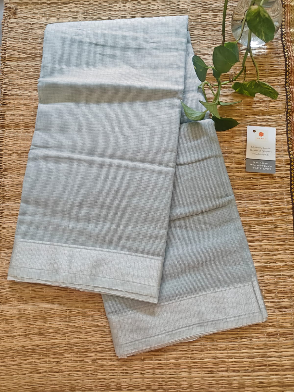 Pastel Grey Cotton Kota Doria Saree - -2 Inch Border