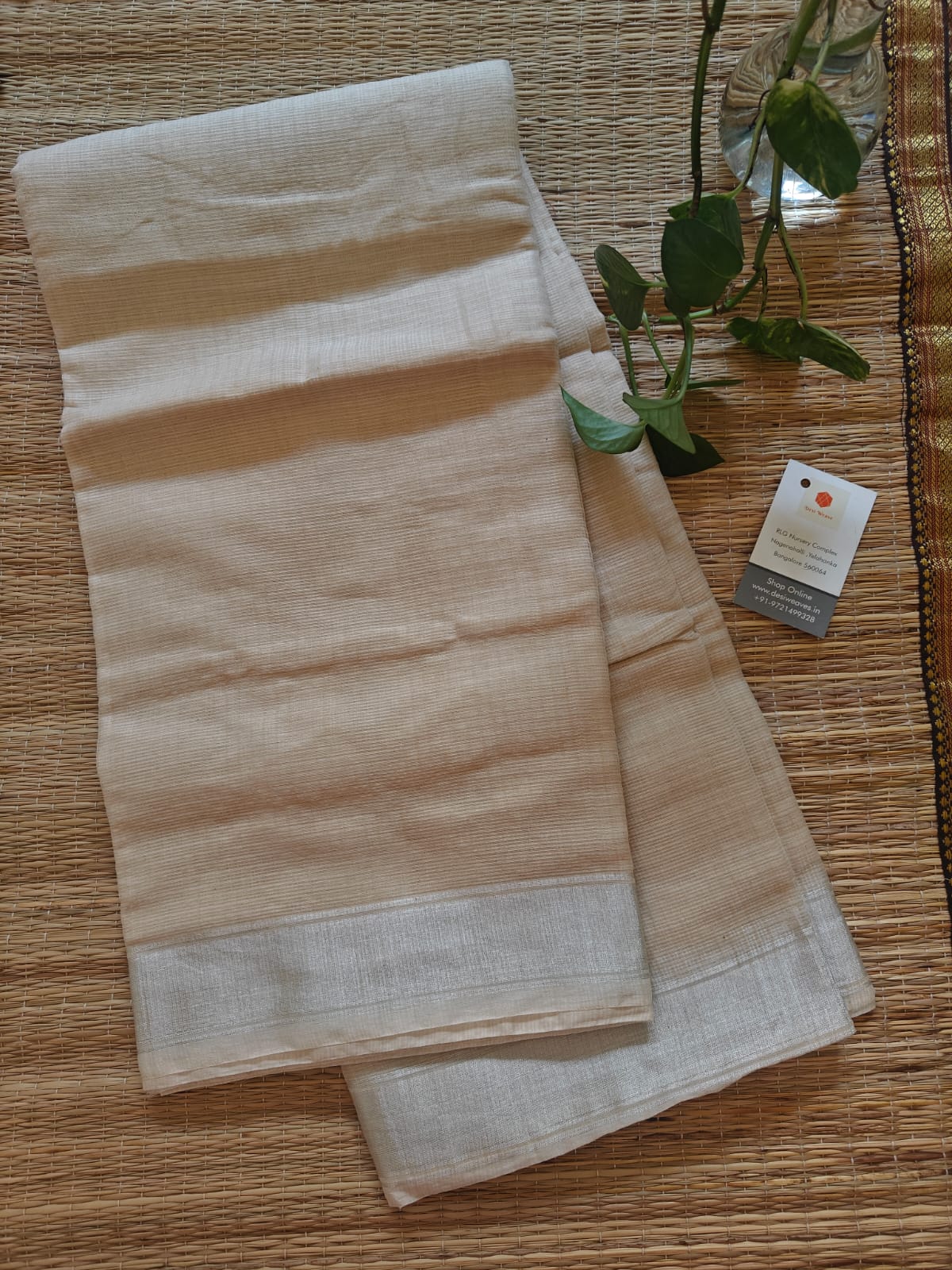 Baby Peach Cotton Kota Doria Saree - 2 Inch Border