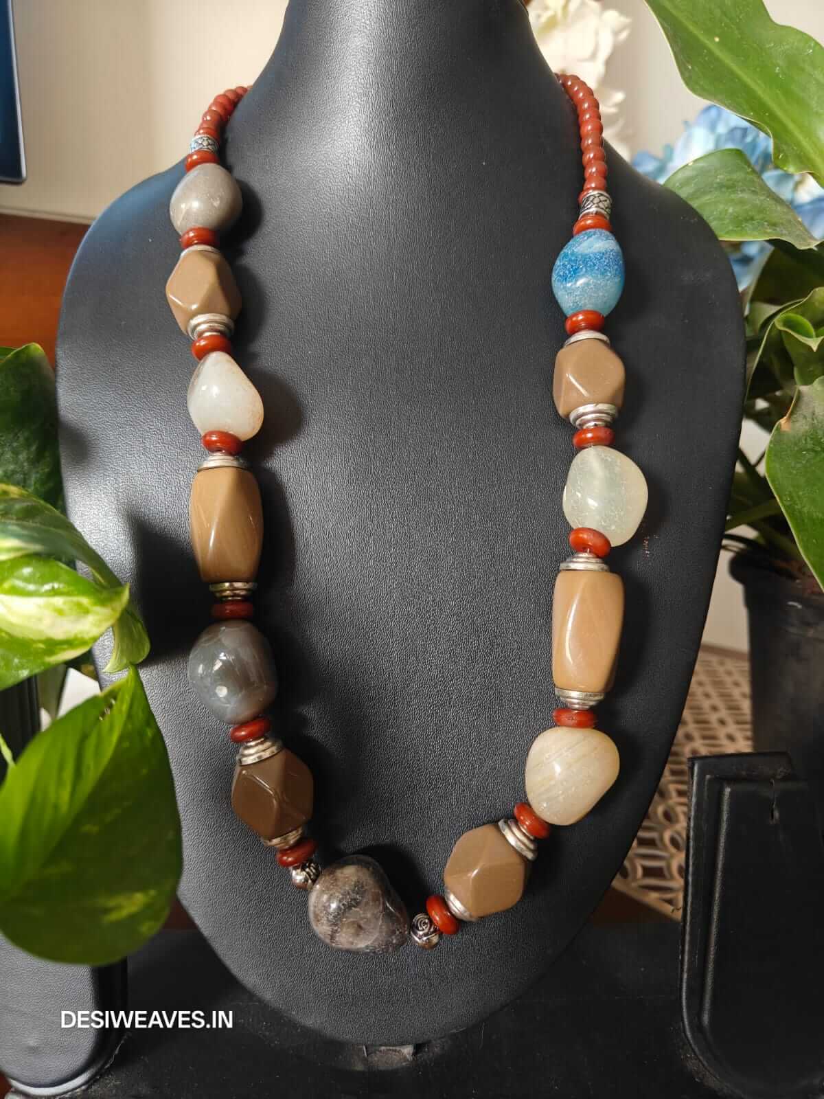 Brown Precious stones necklace online - Desi Weaves