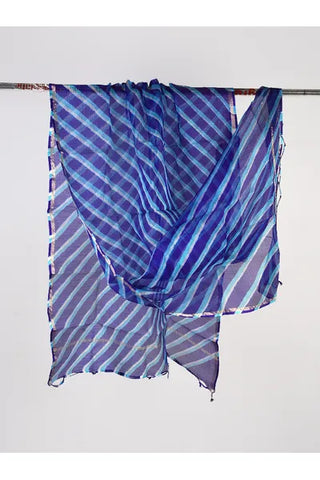 Blue Color Lehriya Handcrafted Pure Kota Silk Dupatta