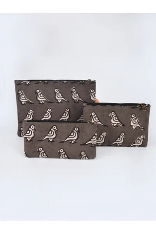 Raasta hand block printed cotton pouch - Set of 3