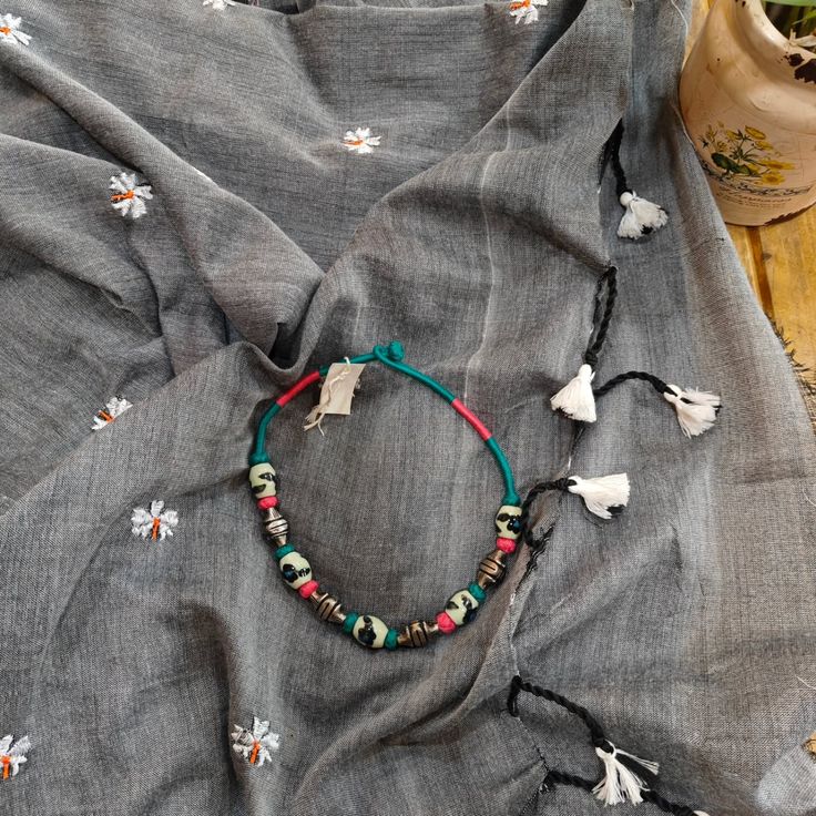 Grey Embroidered Cotton Saree With Blouse