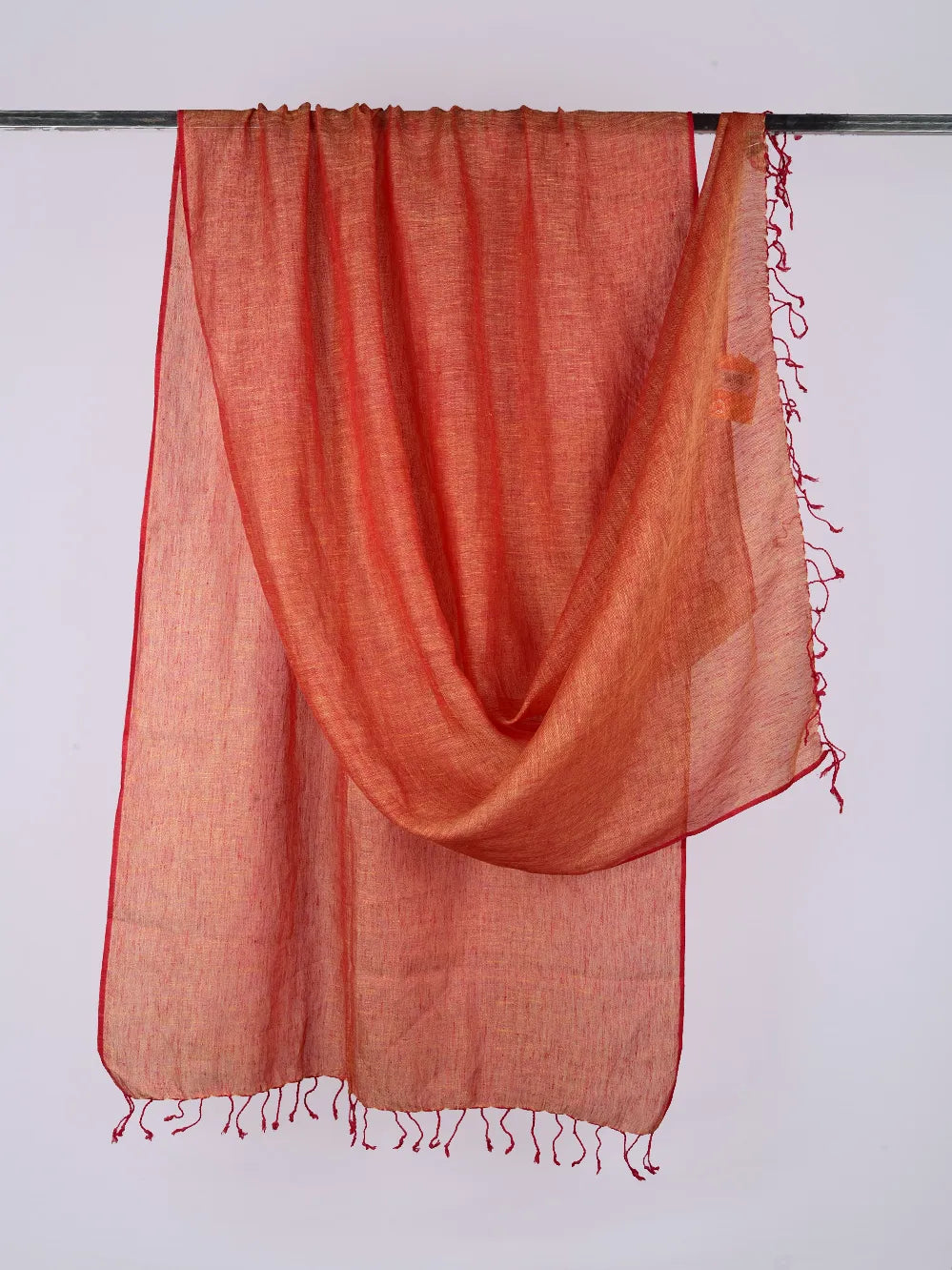 Orange pure linen dupatta - desi weaves