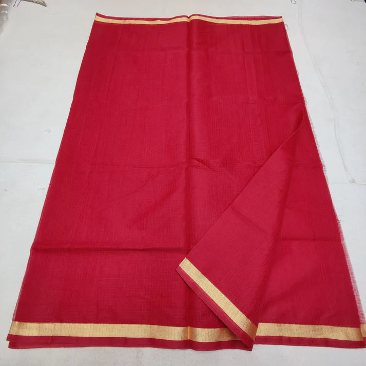 Red Color Cotton Kota Doria Saree - - 1 Inch Border