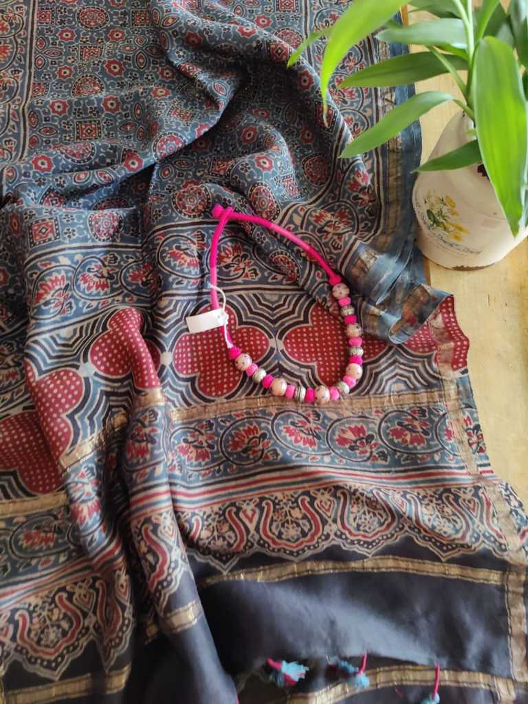 Ajrakh Chanderi Silk Stole - Desi Weaves