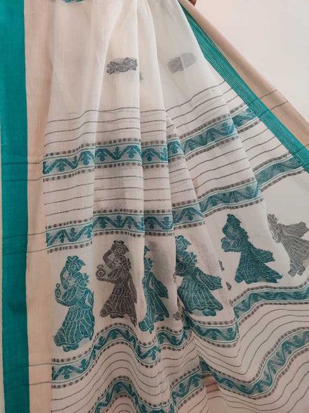 Off white handloom khadi cotton jamdani saree