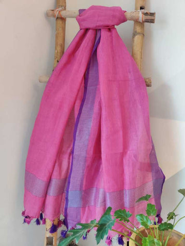 Pink Pure Linen Dupatta Online  - Desi Weaves