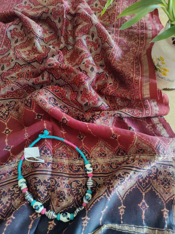 Ajrakh Chanderi Silk Stole - Desi Weaves