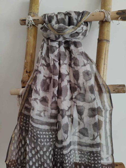 Handblock Print Kota Doria Dupatta Online - Desi Weaves
