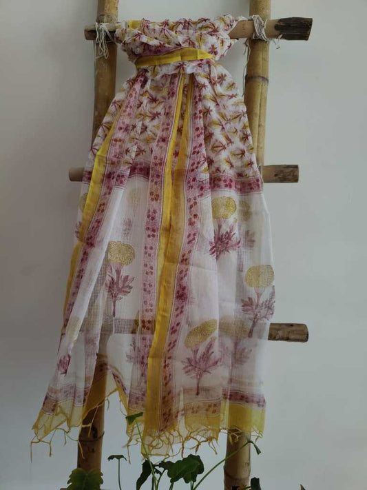 Handblock Print Kota Doria Dupatta Online - Desi Weaves