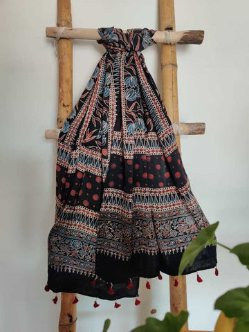 Black handmade modal silk stoles - desi weave