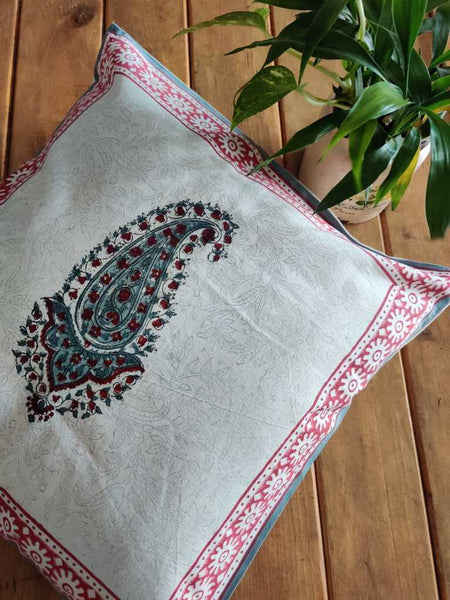Aambi Hand Block Printed Cotton Cushion Cover 16 x 16